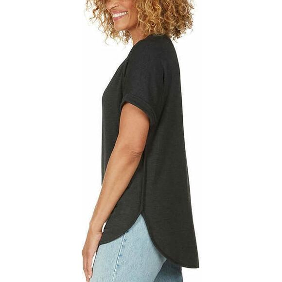 French Terry Top‎ Scoop Neck Matty M Dark Gray XL Cuffed Short Sleeves Everyday - Picture 4 of 9